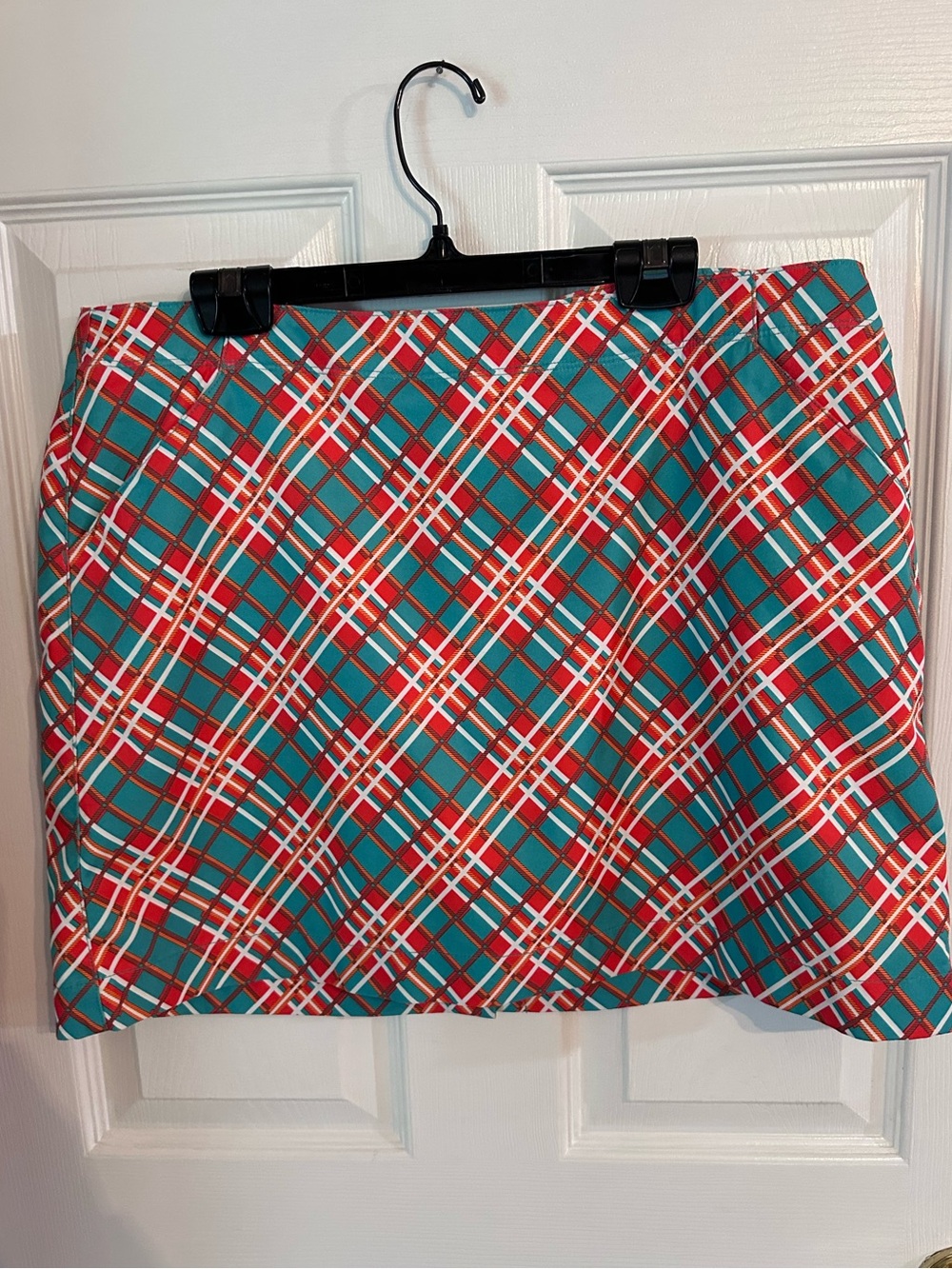 PGA Tour Teal, Red & White Plaid Mini Skirt